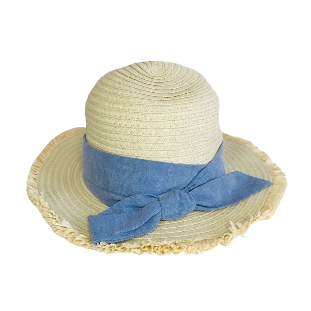 Bohemian Straw Beach Prairie Cottagecore Ribbon Frayed Trim Sun Hat